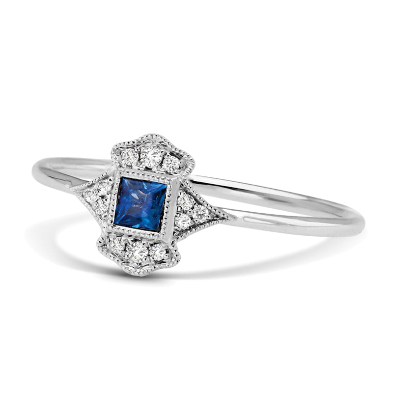 Vintage Inspired 0.20 ct. Natural Blue Sapphire Ring With 0.05 ct. Diamonds, Antique Style-VIRABYANI
